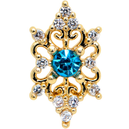 16G 1/4 Clear Blue Gem Gold Tone Royal Heart Labret Monroe Tragus