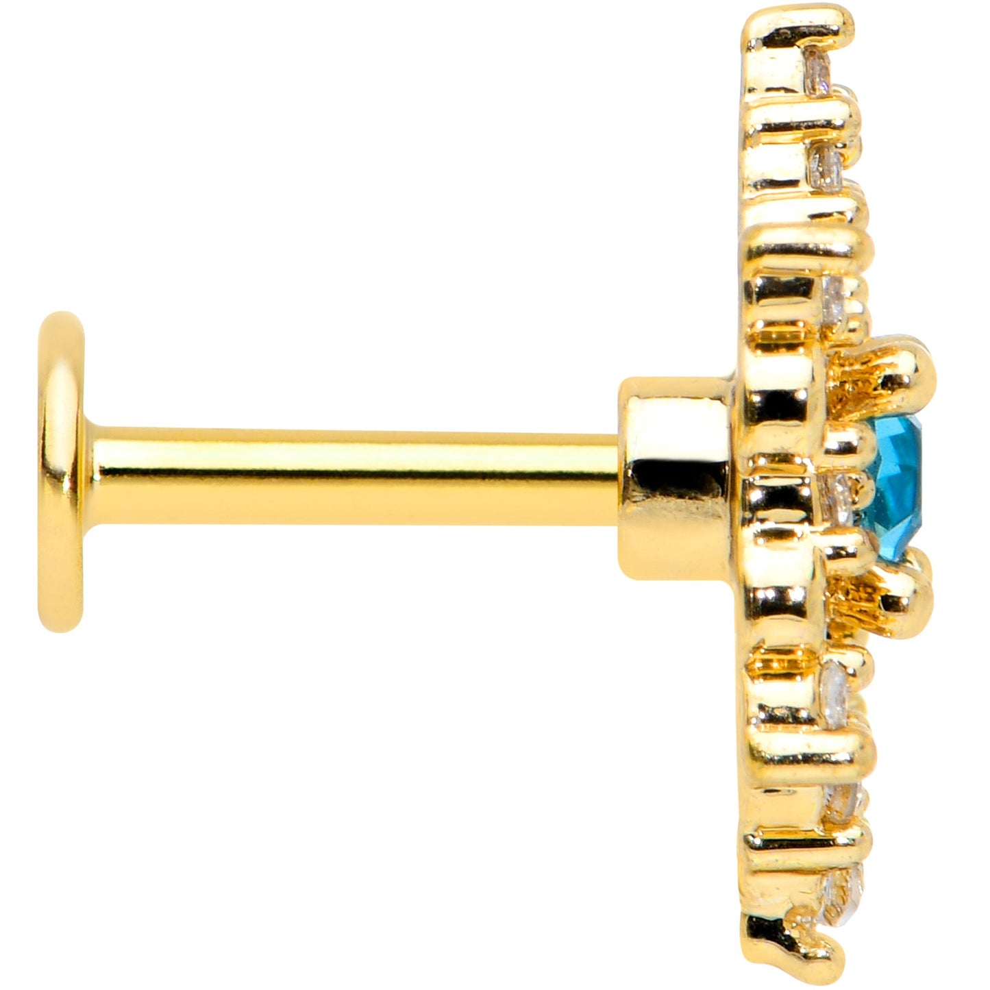 16G 1/4 Clear Blue Gem Gold Tone Royal Heart Labret Monroe Tragus