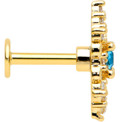 16G 1/4 Clear Blue Gem Gold Tone Royal Heart Labret Monroe Tragus