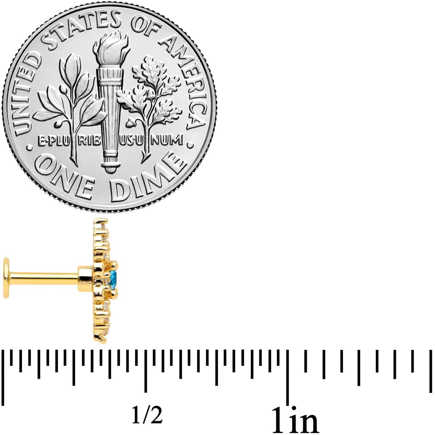 16G 1/4 Clear Blue Gem Gold Tone Royal Heart Labret Monroe Tragus