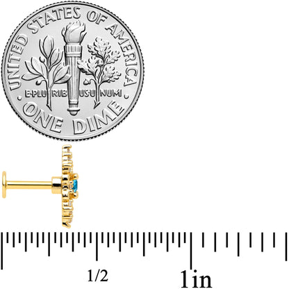 16G 1/4 Clear Blue Gem Gold Tone Royal Heart Labret Monroe Tragus