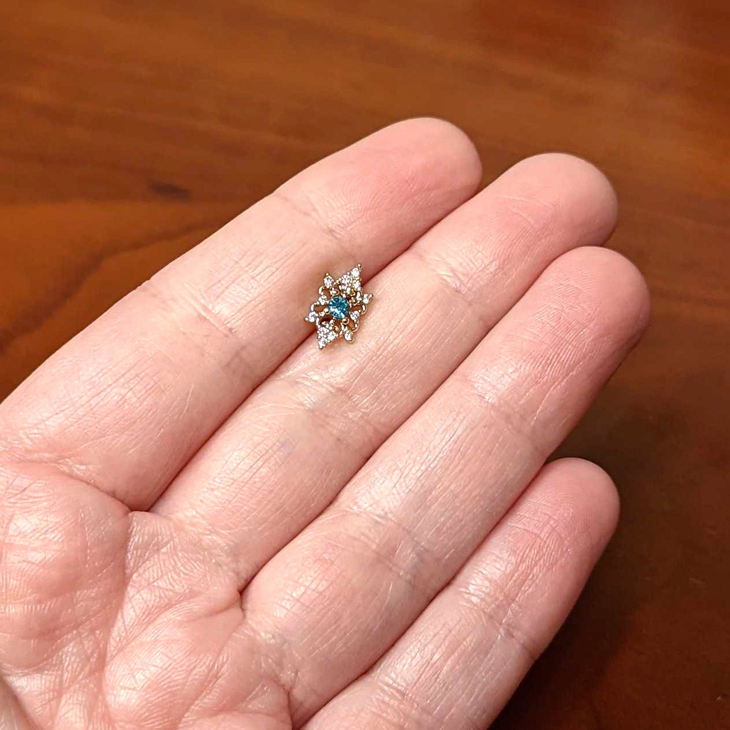 16G 1/4 Clear Blue Gem Gold Tone Royal Heart Labret Monroe Tragus