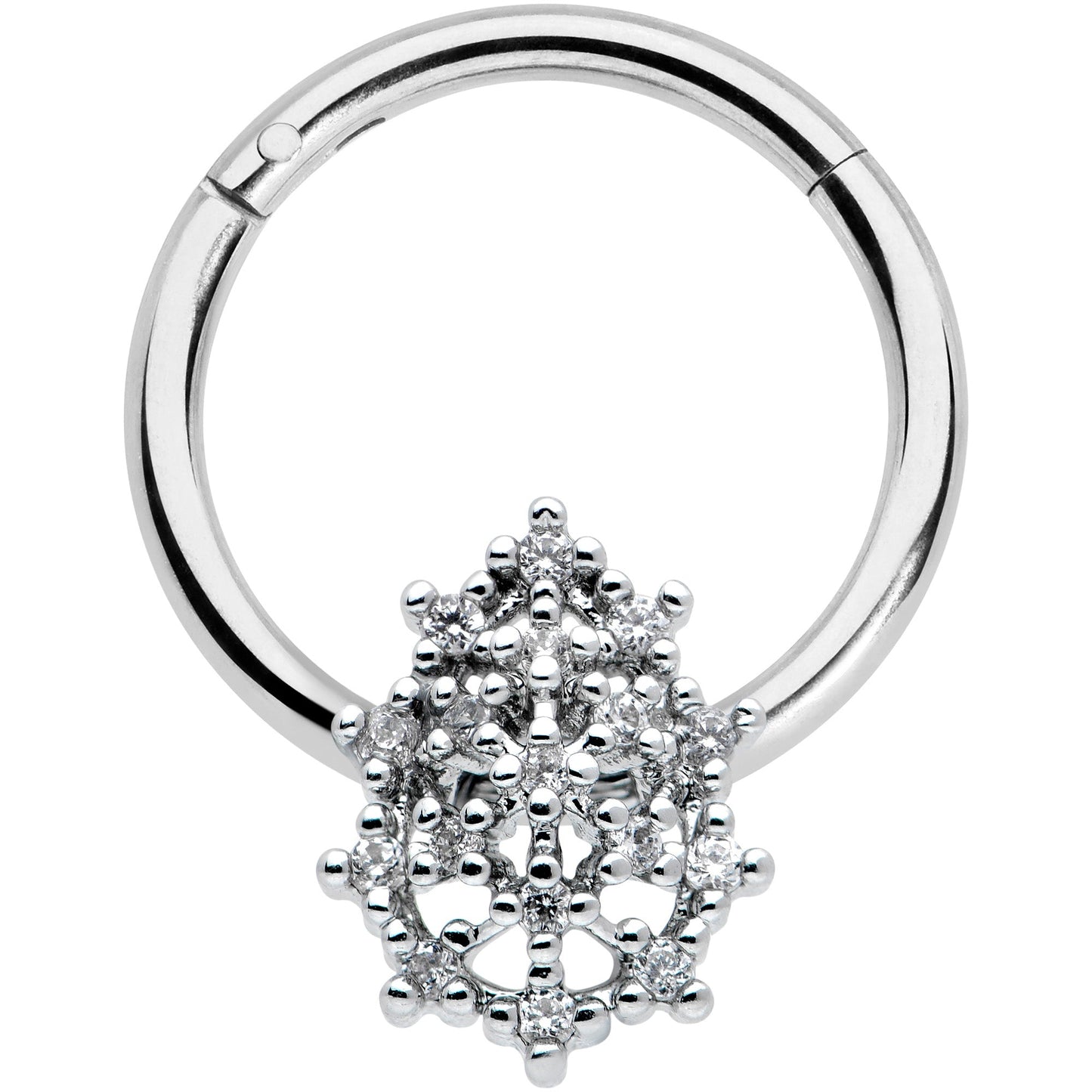 16G 3/8 Clear CZ Gem Nubbly Textured Drop Hinged Segment Ring