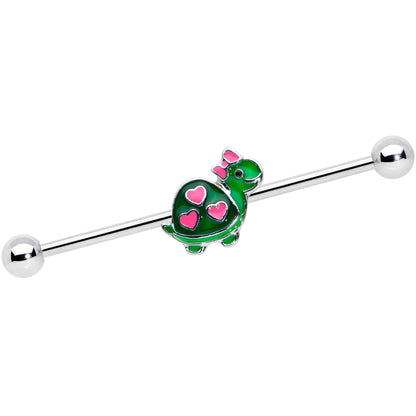 14G Pink Green Hearts Bow Pretty Turtle Industrial Barbell 38mm