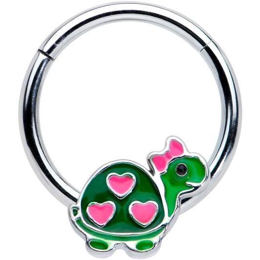 16G 3/8 Hearts Bow Pink Green Pretty Turtle Hinged Segment Ring