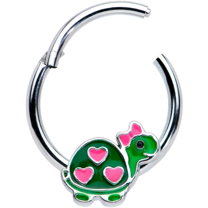 16G 3/8 Hearts Bow Pink Green Pretty Turtle Hinged Segment Ring
