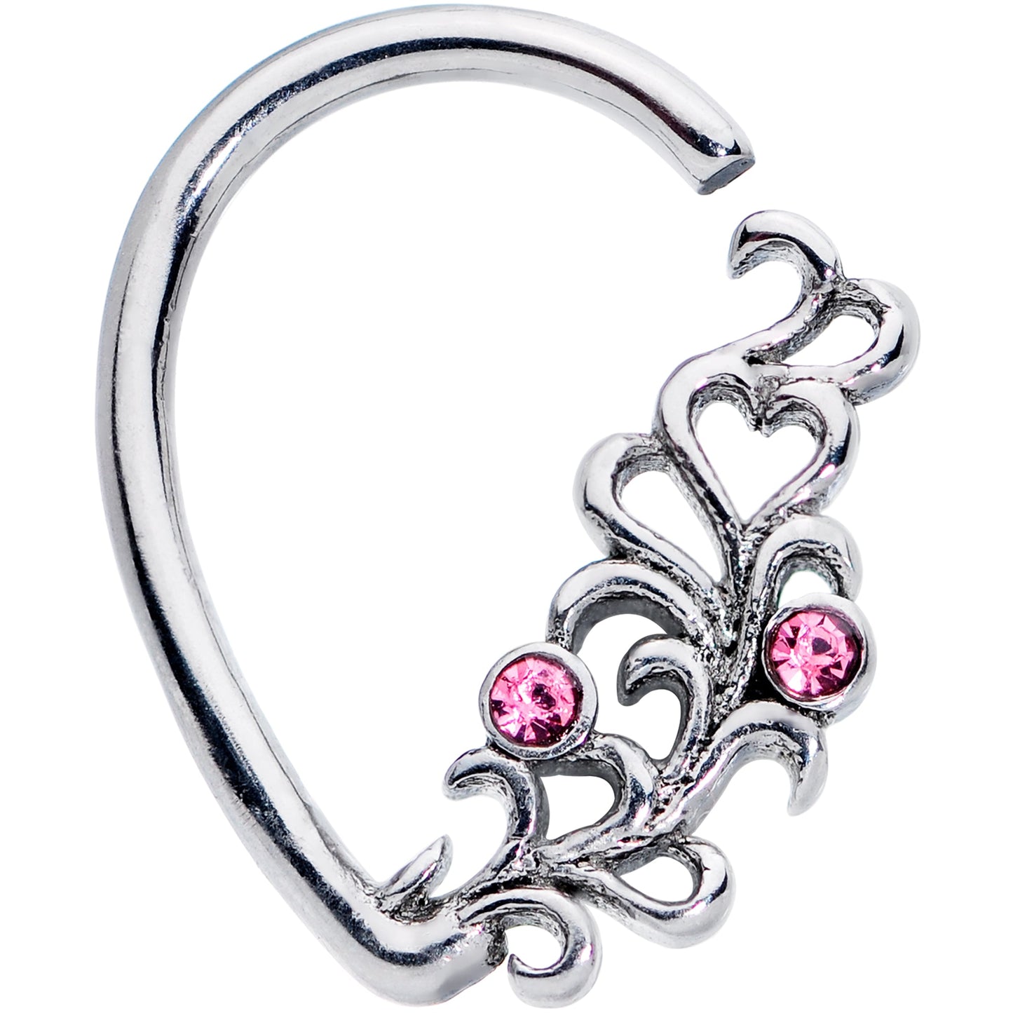 16G 3/8 Pink Gem Heart Drop Left Ear Cartilage Closure Ring