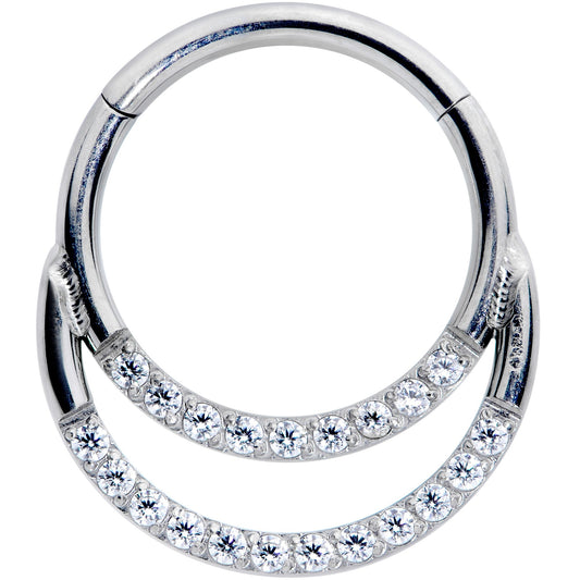 16G 3/8 Clear CZ Gem G23 Titanium Double Row Cartilage Clicker