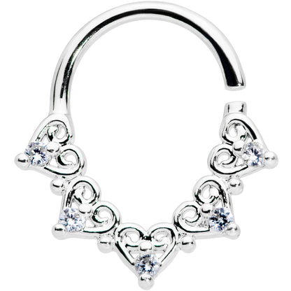 18G 5/16 Clear CZ Gem Heart Filigree Cartilage Closure Ring