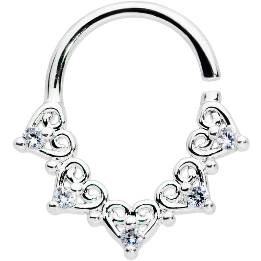 18G 5/16 Clear CZ Gem Heart Filigree Cartilage Closure Ring