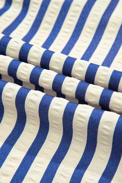 Stripe Buttoned Collar Side Pockets Mini Dress
