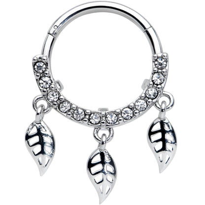16G 3/8 Clear Gem Open Leaf Dangle Hinged Segment Ring
