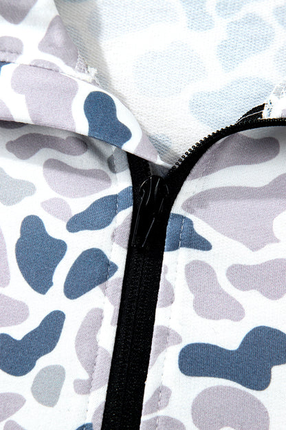 Plus Size Camo Quarter Zip Kangaroo Pocket Sweatshirt