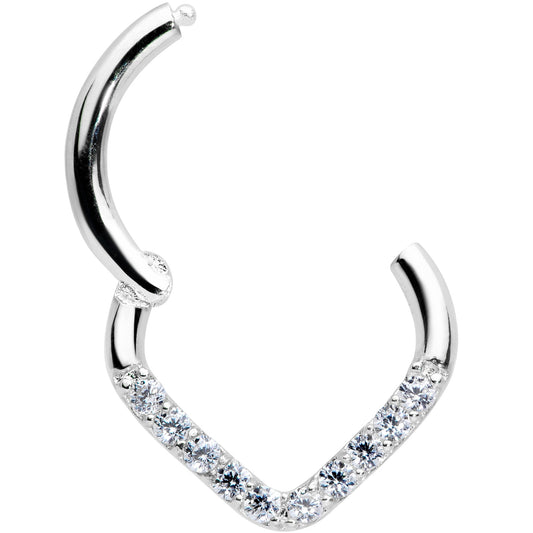 16G 5/16 14k White Gold Clear CZ Gem Chevron Hinged Segment Ring