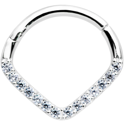 16G 3/8 14k White Gold Clear CZ Gem Chevron Hinged Segment Ring