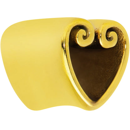 Gold Tone Curled Heart Valentines Day Tunnel Plug Set