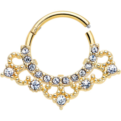 16G 3/8 Clear Gem Gold Tone Tiny Tiara Hinged Segment Ring