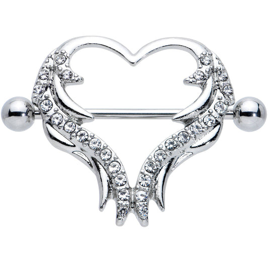 14G 3/4 Clear Gem Rock and Roll Heart Nipple Shield Set