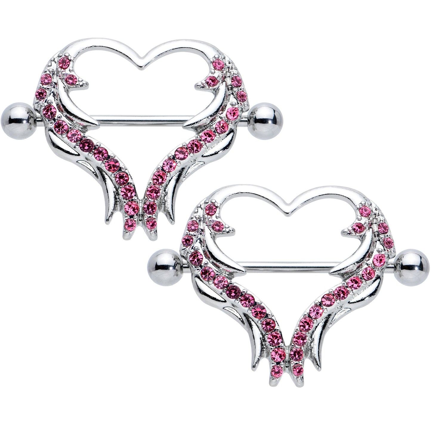 14G 3/4 Pink Gem Rock and Roll Heart Nipple Shield Set