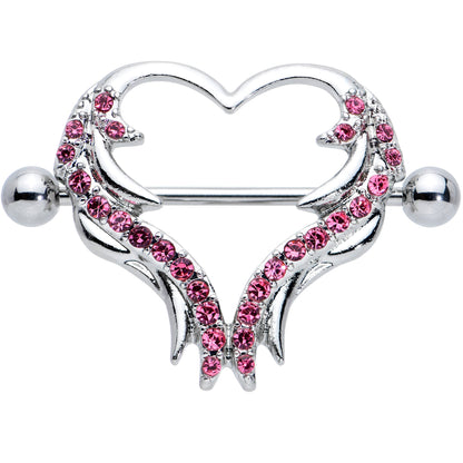 14G 3/4 Pink Gem Rock and Roll Heart Nipple Shield Set