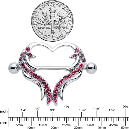 14G 3/4 Pink Gem Rock and Roll Heart Nipple Shield Set