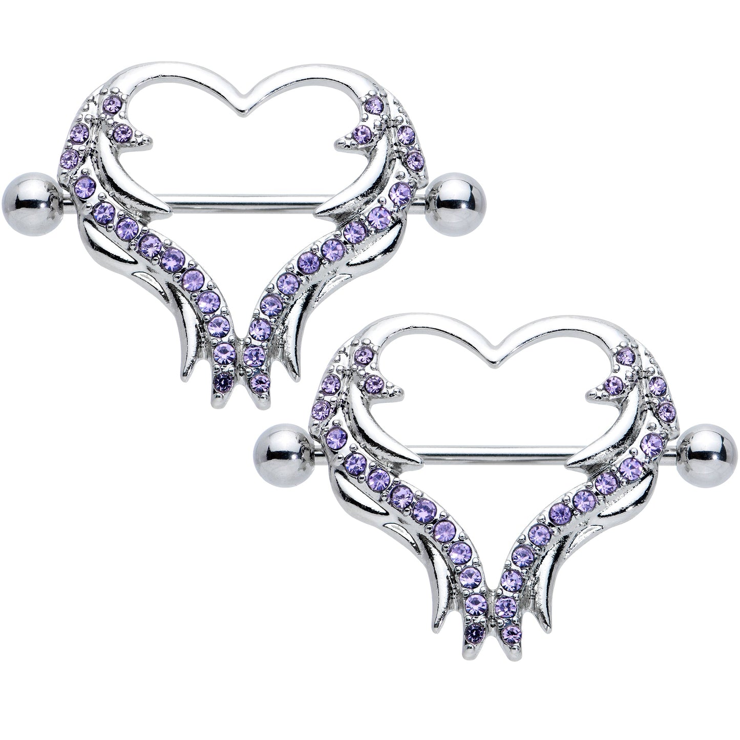 14G 3/4 Purple Gem Rock and Roll Heart Nipple Shield Set