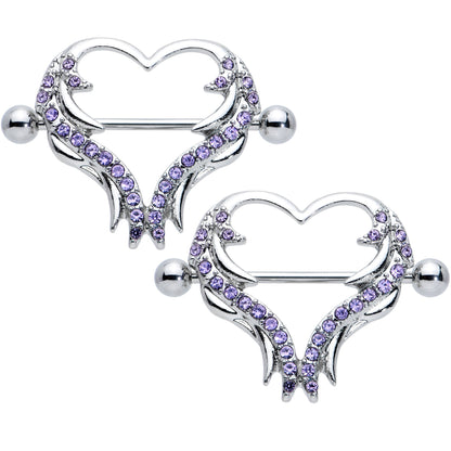 14G 3/4 Purple Gem Rock and Roll Heart Nipple Shield Set