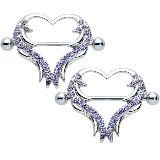 14G 3/4 Purple Gem Rock and Roll Heart Nipple Shield Set