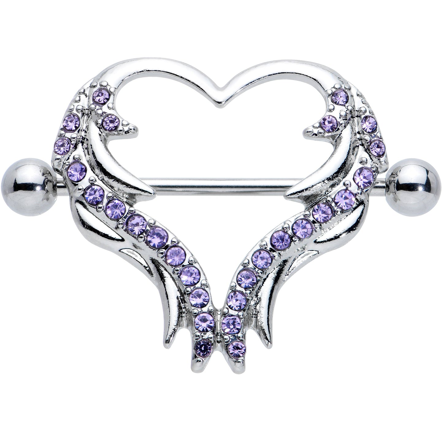 14G 3/4 Purple Gem Rock and Roll Heart Nipple Shield Set
