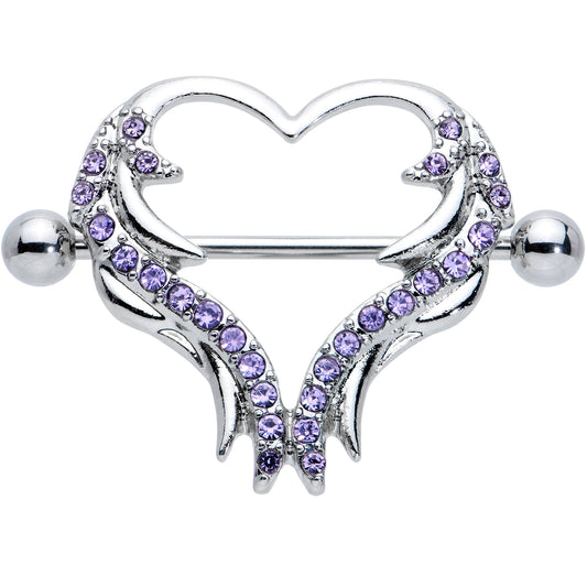 14G 3/4 Purple Gem Rock and Roll Heart Nipple Shield Set