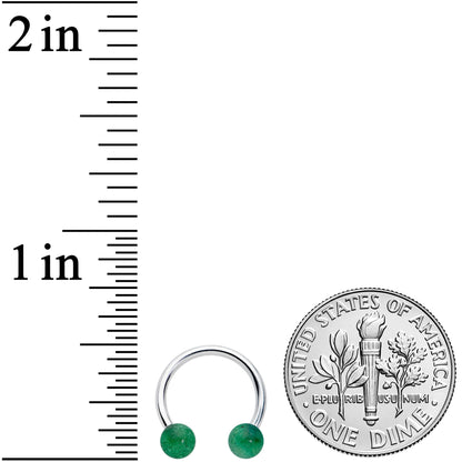 16G 3/8 Green Stone Ball End Internally Threaded Horseshoe
