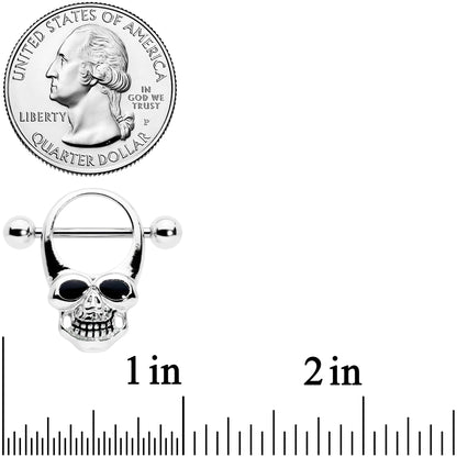 14G 1/2 Grinning Skull Halloween Nipple Shield Set