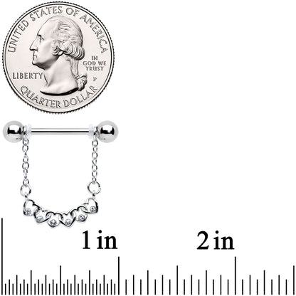 14G 9/16 Clear Gem Link Heart Valentine Dangle Nipple Ring Set