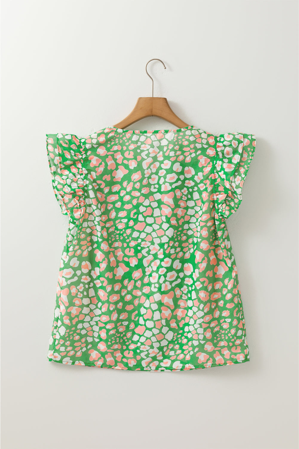 Abstract Leopard Tied Front Flutter Sleeve Blouse
