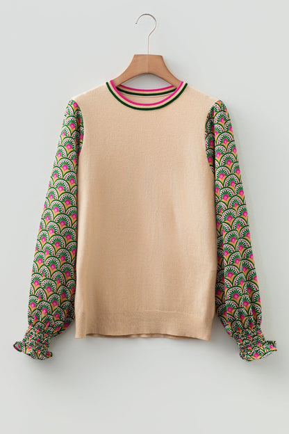 Floral Patchwork Puff Sleeve Sweater