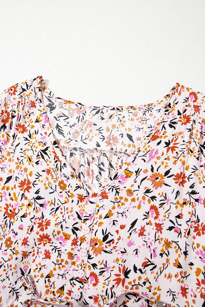 Floral Boho Half Sleeve V‑Neck Maxi Dress