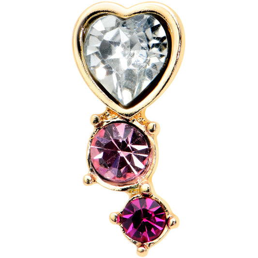 16G 1/4 Clear Pink Gem Gold Tone Heart Cartilage Tragus Earring