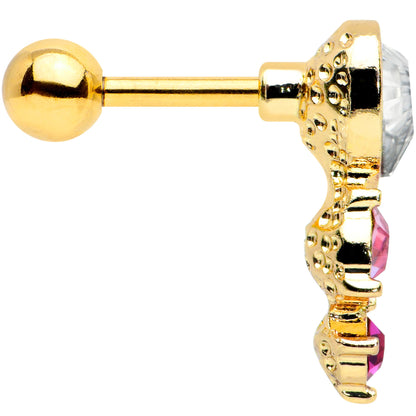 16G 1/4 Clear Pink Gem Gold Tone Heart Cartilage Tragus Earring