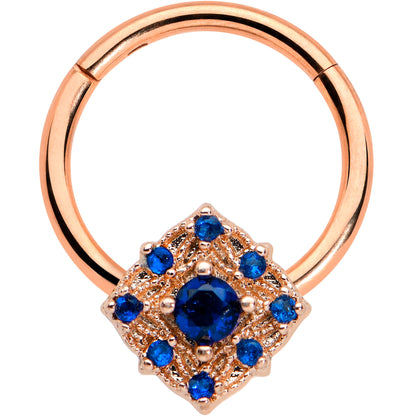 16G 3/8 Blue Gem Rose Gold Tone Night Star Hinged Segment Ring