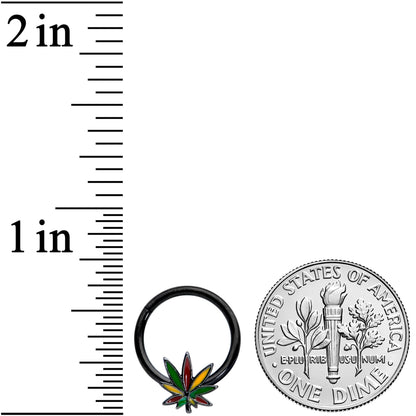 16G 5/16 Black Multicolor Pot Leaf Hinged Segment Ring
