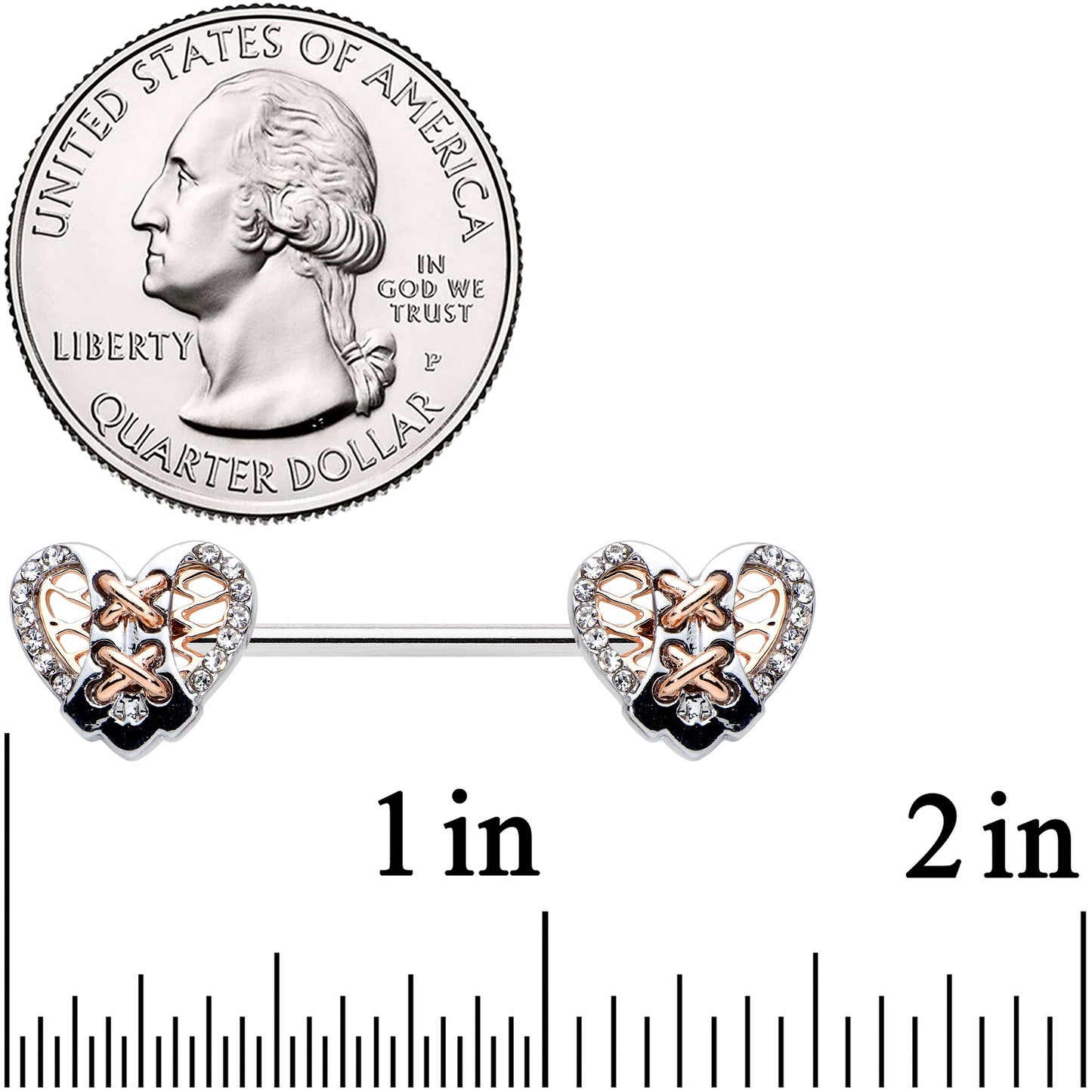 14G 9/16 Clear Gem Tie Me Up Corset Heart Barbell Nipple Ring Set