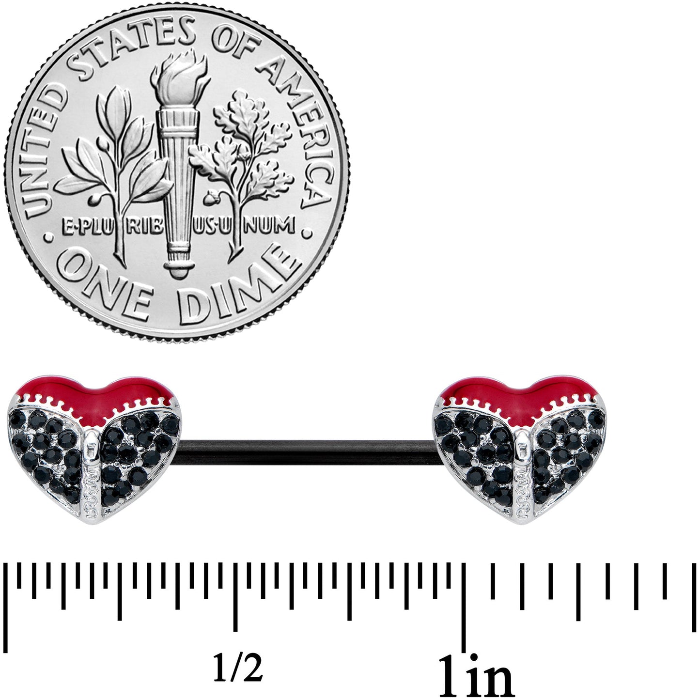14G 9/16 Black CZ Gem Black Unzipped Heart Barbell Nipple Ring Set