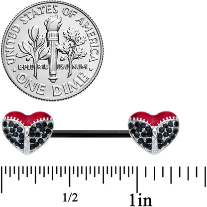 14G 9/16 Black CZ Gem Black Unzipped Heart Barbell Nipple Ring Set