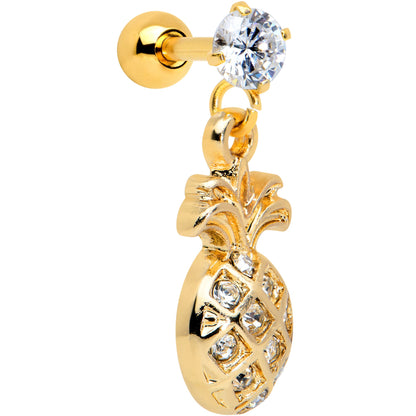 16G 1/4 Clear Gem Gold Tone Pineapple Dangle Cartilage Tragus