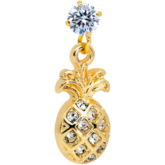 16G 1/4 Clear Gem Gold Tone Pineapple Dangle Cartilage Tragus