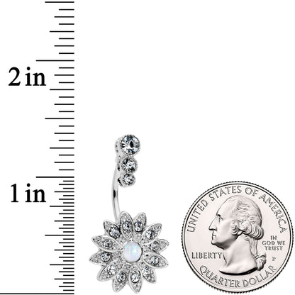 White Faux Opal Clear Gem Triple Drop Floral Belly Ring