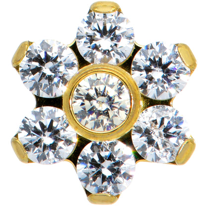 16G 5/16 Clear CZ Gem Gold Hue G23 Titanium Flower Labret Tragus