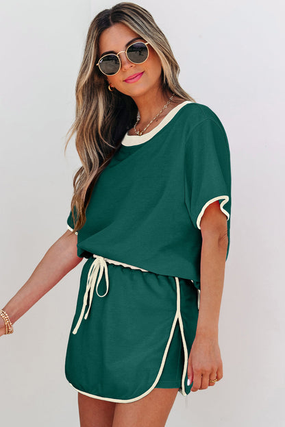 Colorblock Short Sleeve T-Shirt and Skort Set