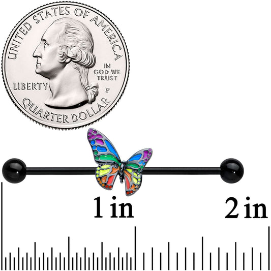 14G Black Rainbow Pride Butterfly Industrial Barbell 38mm