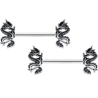 14G 9/16 Regal Medieval Dragon Barbell Nipple Ring Set